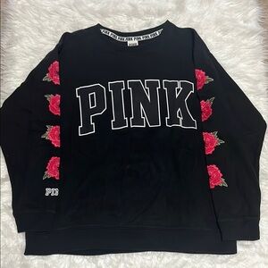 Women’s PINK Victoria's Secret Black Sweater with Red Floral Accents
